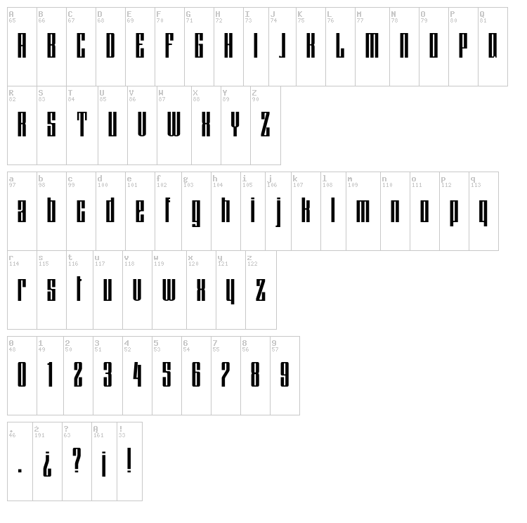 HFF Lasdof Twunyliven font map